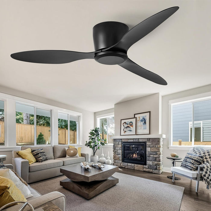 Ceiling Fans No Light with Remote Control Flush Mount 42 Inch Black Low Profile Ceiling Fan without Lights for Bedroom Kitchen Living Room Outdoor Indoor 6 Speed Reversible DC Motor FCC