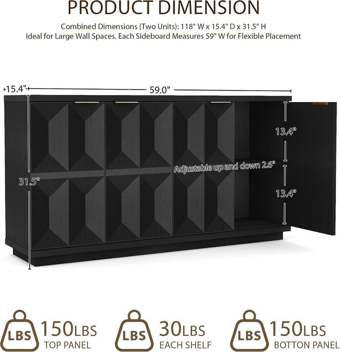59" Black Sideboard Buffet Cabinet with Storage, Modern Credenza