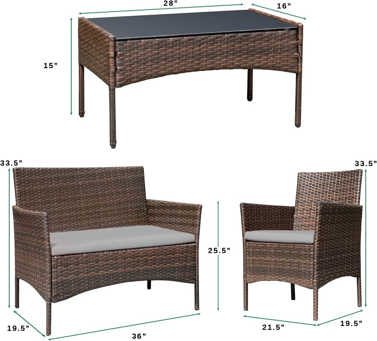 Patio Furniture 4 Pieces Conversation Sets,Brown and Gray