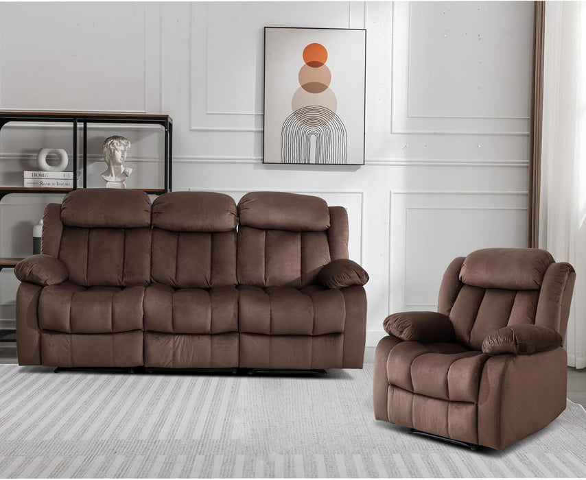 Manual Reclining Sofa Set, Classic Recliner Sofa with Overstuffed Arms and Backrest, Include 1 Recliner Chair and 1 3-Seat Reclining Sofa (Recliner+Sofa)