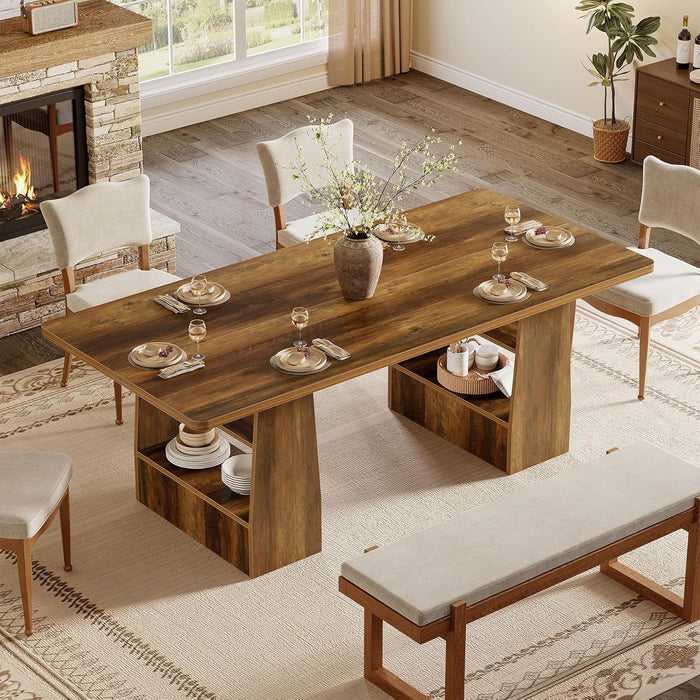 63-Inch Dining Table for 6-8, 4 Shelves Kitchen Table, Large Modern Rectangle Dining Room Furniture, for Living Room (1, Brown)