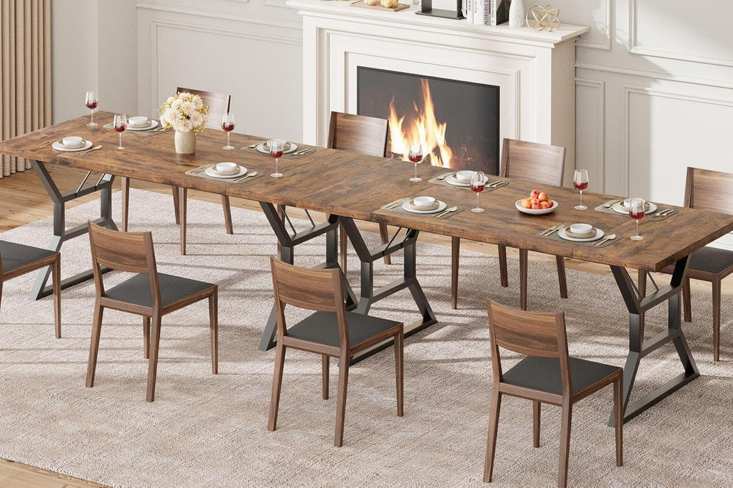 70.9" Large Dining Room Table for 6, Rectangular Kitchen Table with Heavy Duty Metal Legs, Farmhouse Wooden Dining Table for Big Family (Brown)