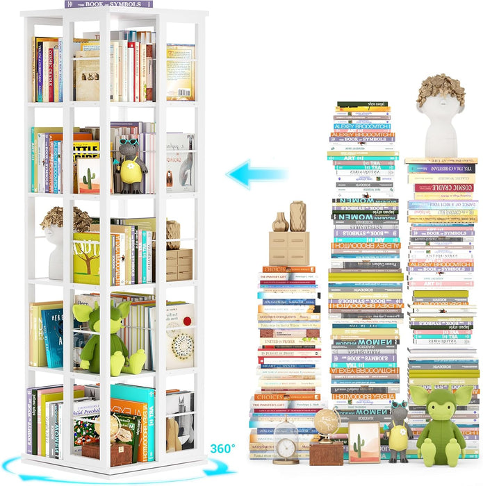 White 360 Degree Rotating Corner Bookshelf Display