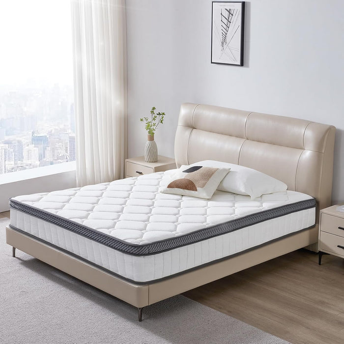 12 Inch Queen Hybird Mattress, Breathable Medium Firm White Queen Mattress