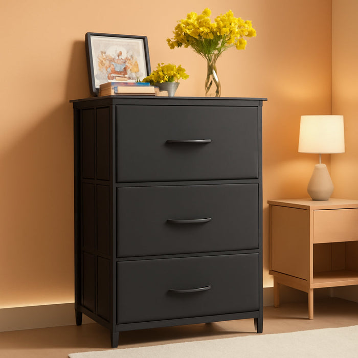 Dresser for Bedroom Nightstand Small Dresser Chest of Drawers End Table for Living Room, Closet Dresser with 3 Storage Drawers Organizer Clothes, Black