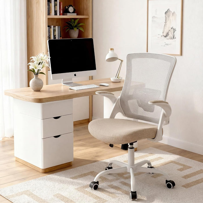 Office Desk Mesh Chair with Adjustable Ergonomic Lumbar, Beige
