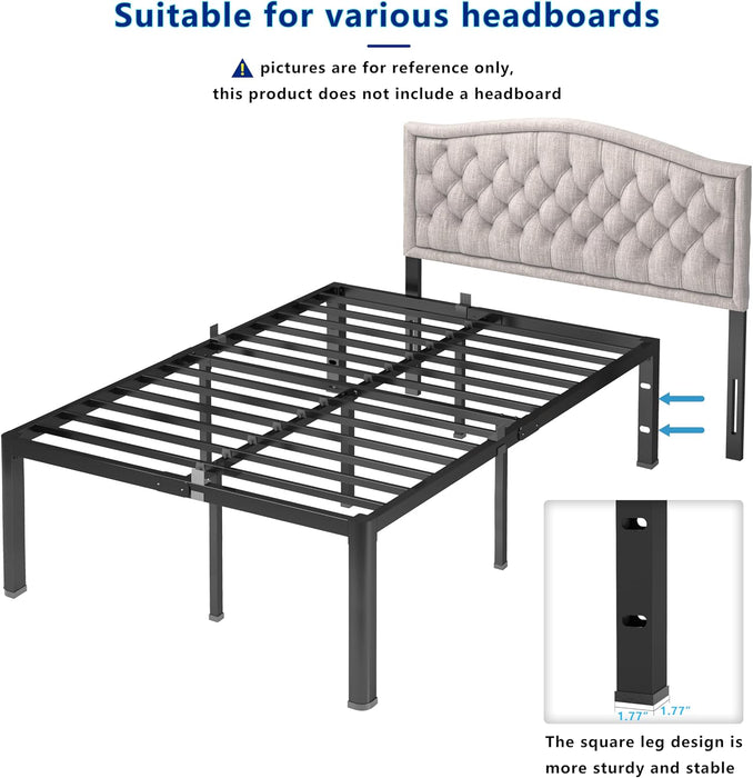 18 Inch Queen Platform Bed Frame - 3500 Lbs Heavy Duty Metal Mattress Foundation with Safe Rounded Corners & Recessed Legs, Non-Slip Mattress Retainers, Noise Free, No Box Spring Needed