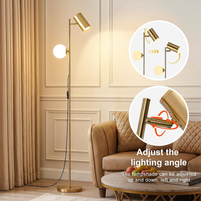 Gold Brass Brushed Floor Lamp, 3-Color Dimmable Bulb, 63" Tall