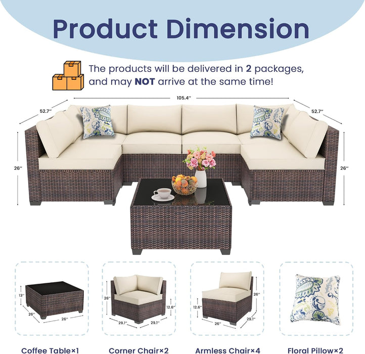 7 Piece Outdoor Patio Sectional Furniture Set, Modular Wicker Outdoor Couch