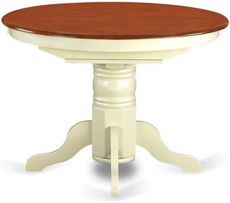 AVT-WHI-TP Avon Dining Table - an Oval Wooden Table Top with Butterfly Leaf & Pedestal Base, 42X60 Inch, Buttermilk & Cherry
