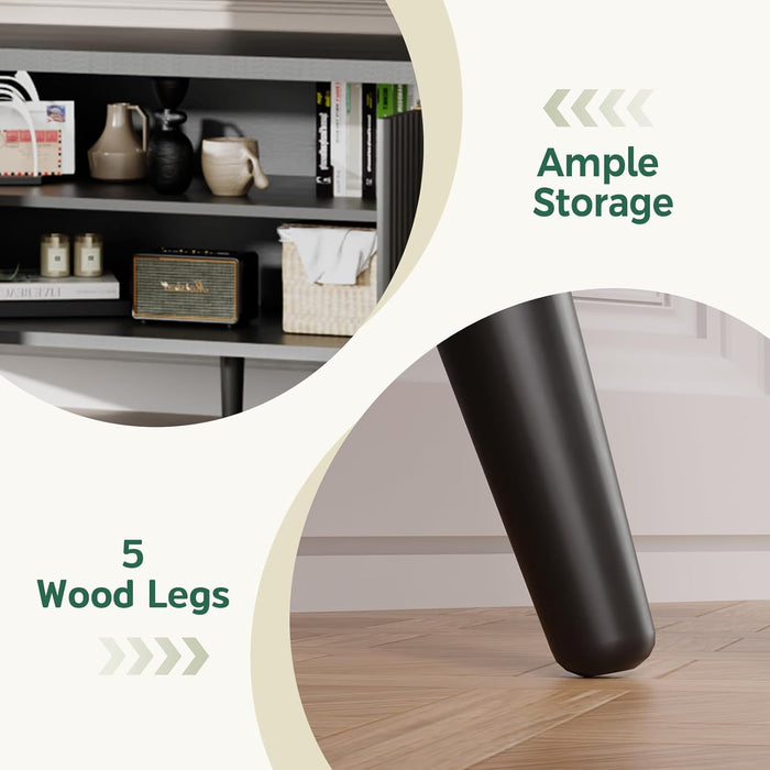 TV Stand for up to 60" Tvs, Modern Entertainment Center with 4 Wave Stripe Doors, Media Console Table with 5 Wooden Legs & Metal Handles, Modern TV Stand for Living Room Bedroom, Black