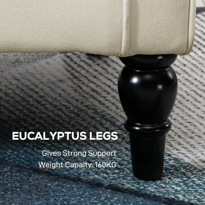 Mid-Century Modern Accent Chair, High Wingback Reading Chair, Button-Tufted Upholstered Fabric Armchair with Retro Wood Legs for Apartment, Living Room, Bedroom, Cream White