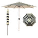 9Ft Outdoor Patio Umbrella, Push Button Tilt and Crank, 8 Ribs, Black & Cream Stripe