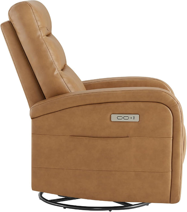 Power Swivel Recliner Chair, Faux Leather Recliner 270° Rotation Modern Nursery Glider, Ergonomic Armrest & Side Storage Pocket, Comfortable Armchair for Living Room Bedroom & Nursery