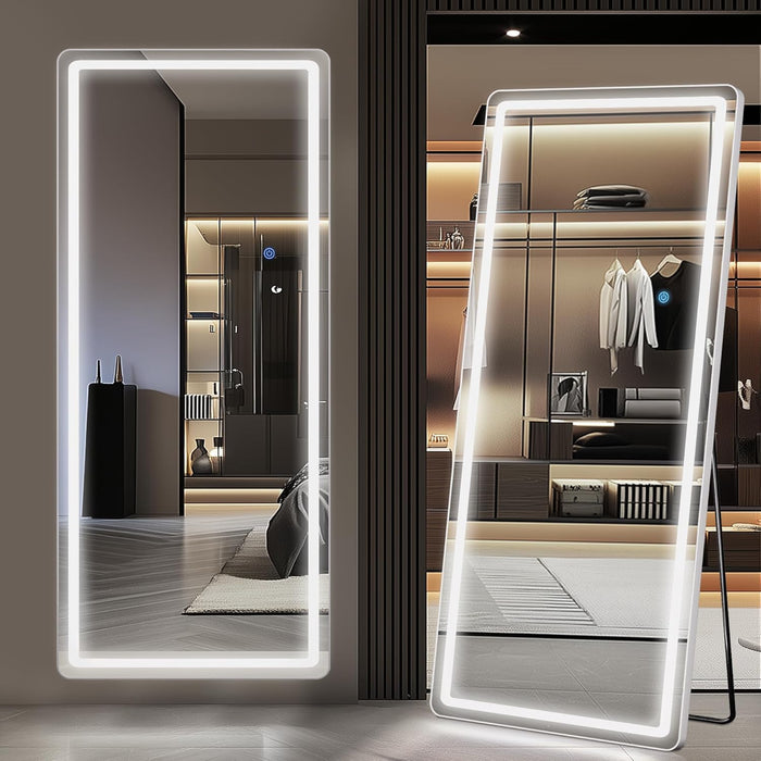LED Full Length Mirror with Light, 71"X32" Lighted Full Body Mirror with Stand, Dimmable & 3 Color Lighting Standing/Leaning/Wall Mounted Vanity Mirror for Bedroom Cloakroom Livingroom(Rect)
