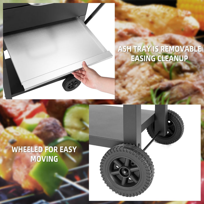 Charcoal Grills Outdoor BBQ Grill with 2 Side Table,Barbecue Grill Smoker with 343 Sq.In.Cooking Area for Outdoor Cooking Backyard Camping Picnics Beach by