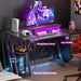 40 Inch Gaming Desk with Power Outlet & LED Lights, L Shaped Computer Gaming Table with 3 Tiers Storage Shelves, Corner Gamer Desk with Monitor Stand for Small Space, Carbon Fiber Black