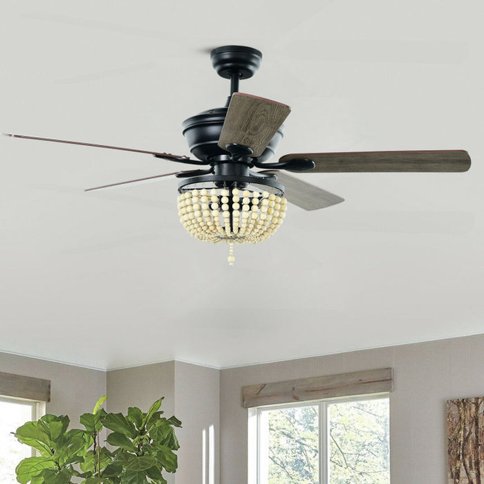 52 Inch Retro Ceiling Fan Light with Reversible Blades Remote Control