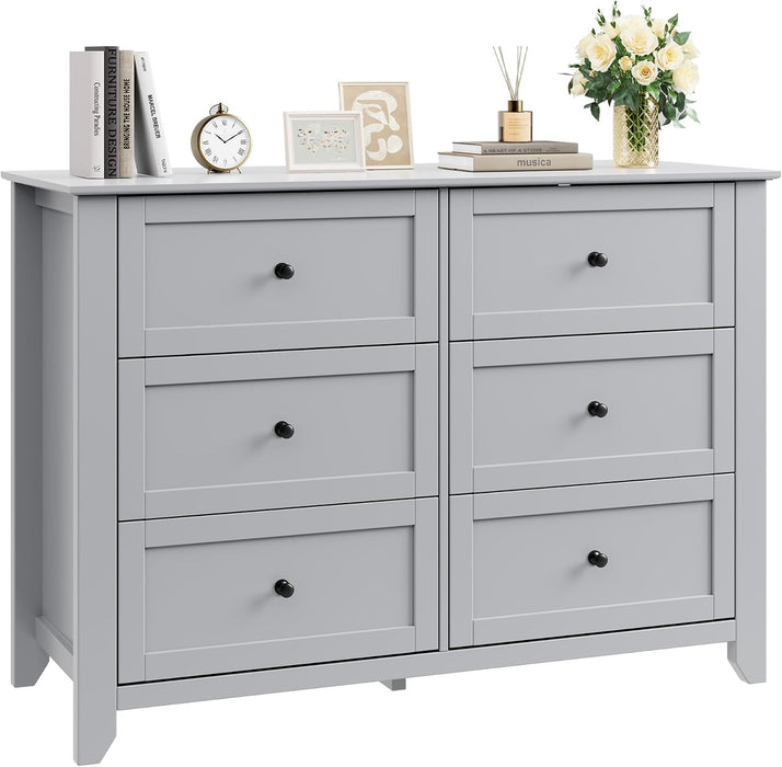 6 Drawer Dresser for Bedroom, Grey Modern Large Chest