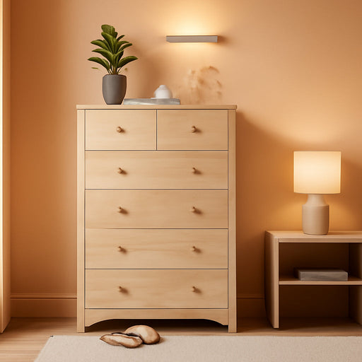 Unfinished Natural Solid Hardwood Six Drawer Dresser