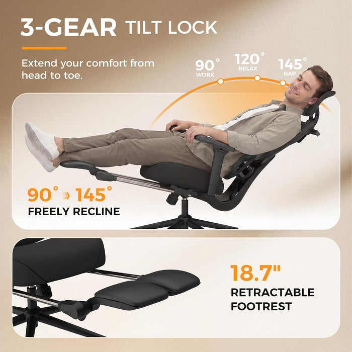 Ergonomic Office Chair with Dual-Lumbar Support, 3D Armrests
