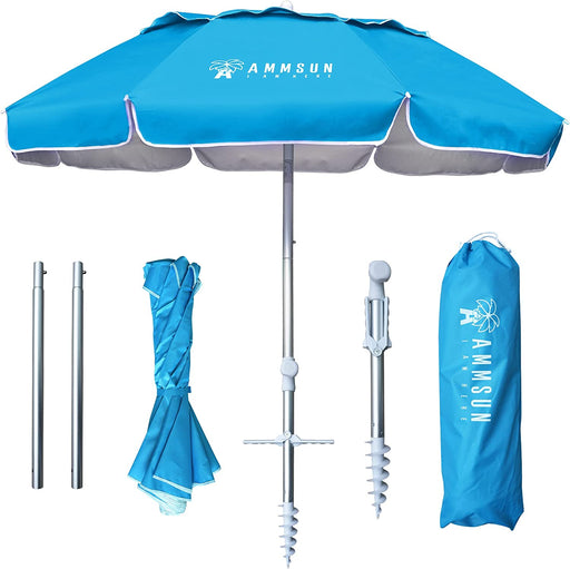 6Ft Folded Portable Travel Beach Umbrella with Sand Anchor Tilt Air Vent UPF 50+UV Protection Fit in Suitcase Compact Foldable Telescopic Umbrellas for Patio Garden Beach Pool Sky Blue