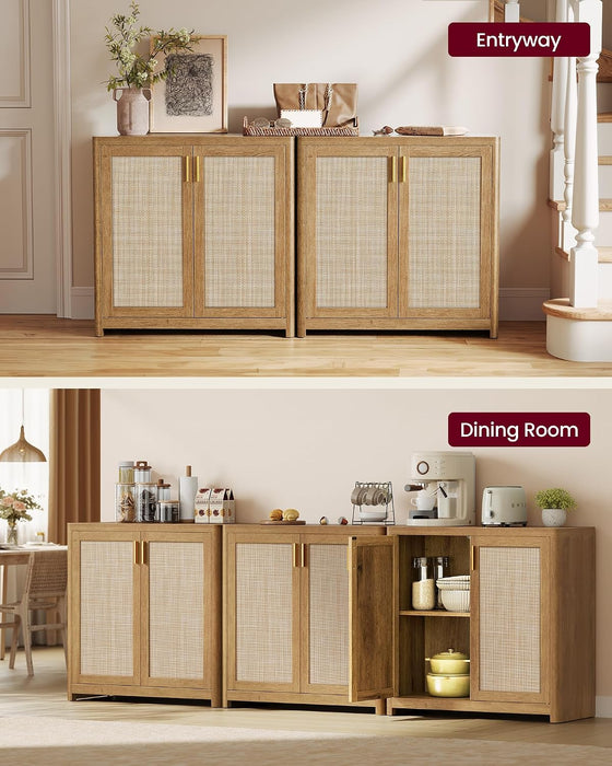 VASAGLE Boho Buffet Cabinets, Set of 2, with Rattan-Look Doors