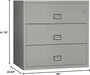 Lateral Fireproof File Cabinet 44" Wide 3-Drawer, Gray