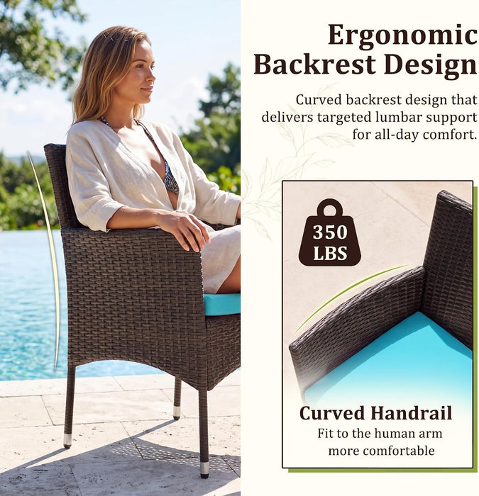 4 Pieces Patio Furniture Conversation Sets,Brown and Blue