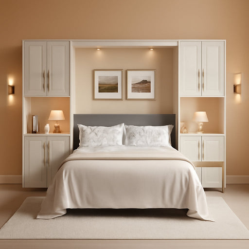 Queen Murphy Bed,Farmhouse Guest Beds,Folding Wall Bed with Hydraulic Bar,64" W Twin Murphy Beds with 2 Cabinet for Small Spaces/Offices/Apartments/Guest Room,White