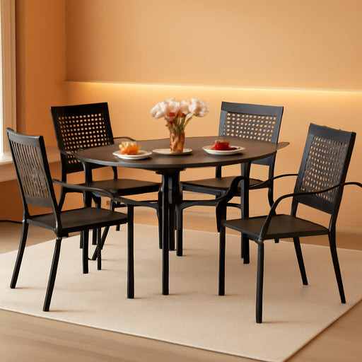 Patio Table and Chairs Set, Outdoor Dining Set for 4, 5 Piece Metal Patio Furniture, 37" Black Square Table(Beehive)