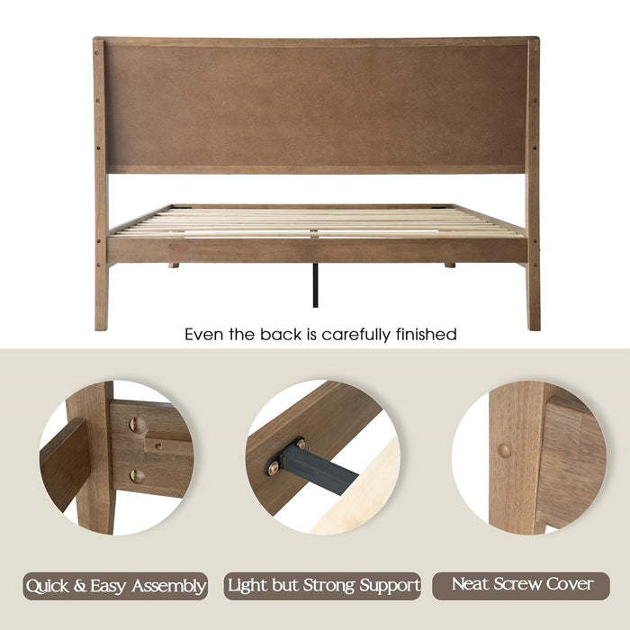 Queen Size Bed Frame, Headboard & Footboard, Solid Wood Platform Bed, Center Metal Legs with 12 Heavy-Duty Slatted Base, Easy Assemble, Noise & Slip-Free, No Box Spring Needed, Barnwood Finish IDQ-30