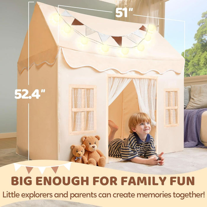 Play Tent for Kids,Indoor & Outdoor Tent with Blanket,Led Lights & Flags for Toddler,Spacious 51*35*52 Inch,Playhouse for Kids,Ideal Private Space for Reading & Play for Boys & Girls Age 3-7