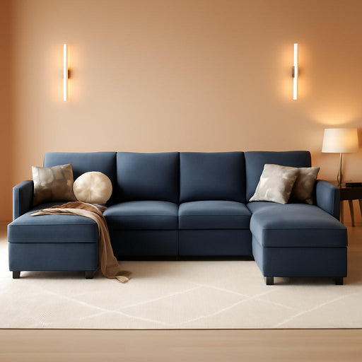 Modular U-Shaped Sectional Sofa Bluish Grey, Storage