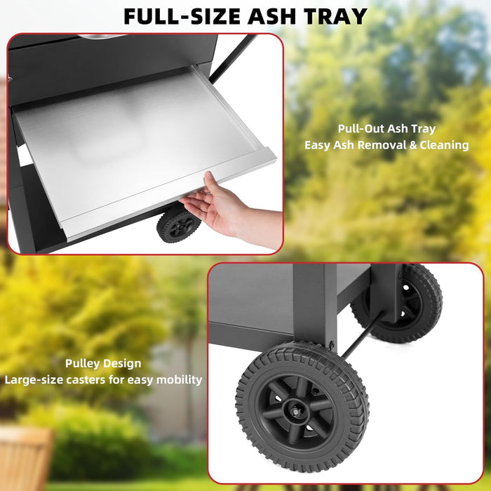 Charcoal Grill with Side Shelf, 353 Sq.Inch Cooking Area,Large Smoker Barbecue Grill with Warming Rack,Outdoor BBQ Grill with Charcoal Tray for Yard, Camping, Picnic