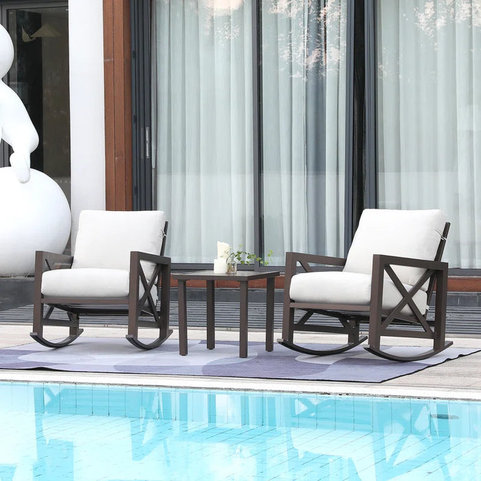 Isfried 3 Piece Metal Frame Outdoor Conversation with Thick Cushions