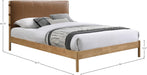 Ashercognac-Q Asher Collection Mid-Century Modern Queen Bed with Soft Cognac Vegan Leather, Solid Wood Natural Finish, 63.75" W X 85.5" D X 43.75" H, Cognac, Queen