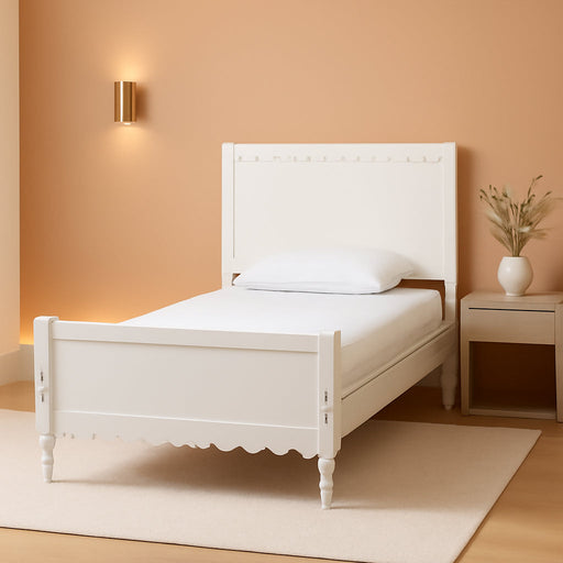 Roni Modern White Wood Twin Platform Bed with Scalloped Edges