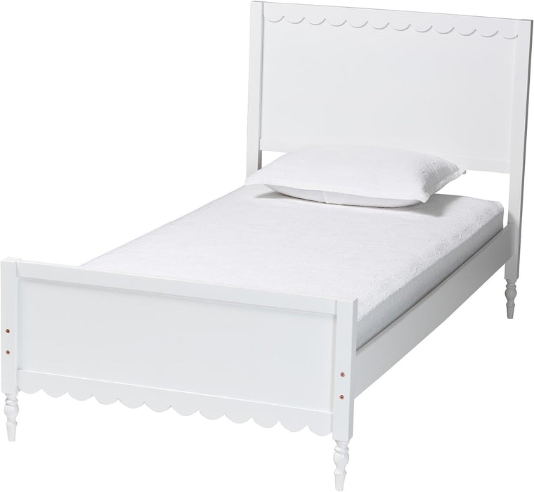 Roni Modern White Wood Twin Platform Bed with Scalloped Edges