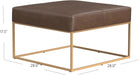 Decorative Large Square Gold Metal Ottoman | Ottoman Stool for Living Room & Bedroom | Decorative Home Furniture (Brown Faux Leather)