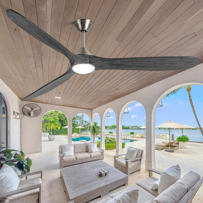 70 Inch Large Ceiling Fan with Light Remote, 3 Grey Wood Blades