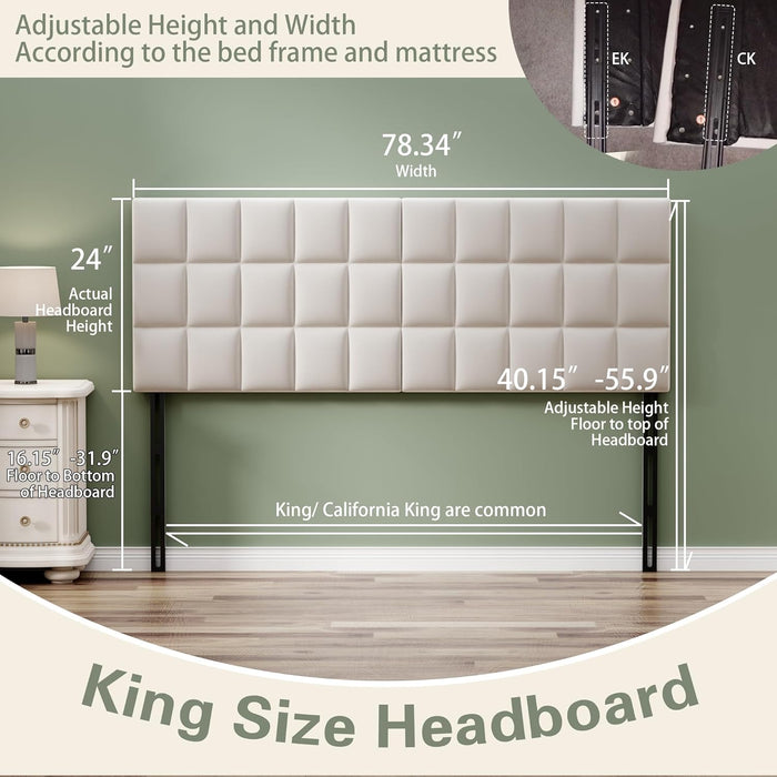 Velvet Upholstered Tufted King Size Headboard,Wood Head Board with Metal Legs, Adjustable Height from 42” to 56”, Bed Headboard in Modern Design,Backboard for Bed, Beige