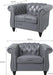 2 Piece Living Room Set, Chesterfield Leather Sofa Couch Chair with Scroll Arms and Nailhead for Living Room, Office (Grey)