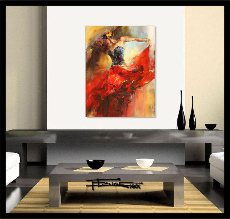 Dancing Lady Oil Paintings on Canvas Framed Wall Artwork for Living Room Bedroom Home Decorations Wall Decor Red Girl Dancer Artwork Ready to Hang (Dancing Lady A, 16" L X 12" W)