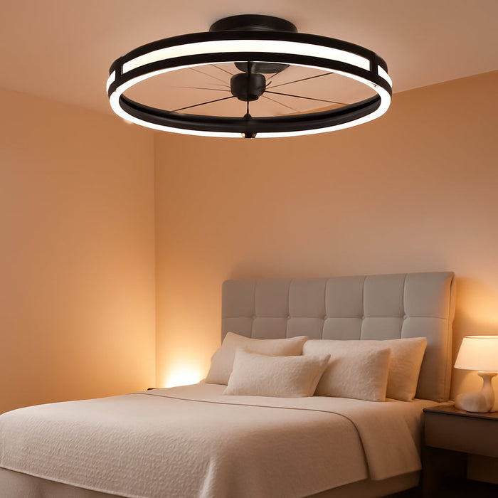 Ceiling Fans with Lights and Remote, 19.7'' Low Profile Ceiling Fans, 3000-6000K Dimmable Modern Flush Mount LED Fan Light, 6 Wind Speeds, Black Fandelier Ceiling Fans with Lights for Bedroom