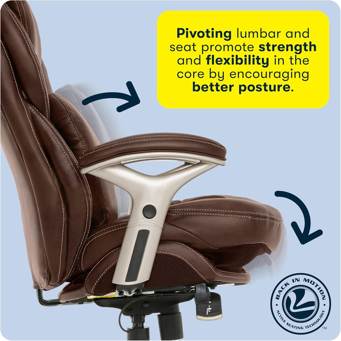 Claremont Ergonomic Executive Office Chair with Back in Motion Technology, Adjustable Mid Back Desk Chair with Lumbar Support, Bonded Leather, Chestnut Brown