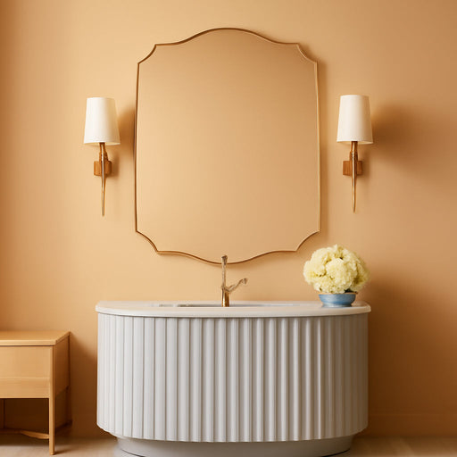 Stainless Steel Metal Frame Wall Mount Vanity Mirror, 22X30 Irregular Asymmetrical Mirror for Bathroom, Bedroom, Living Room, Mantel