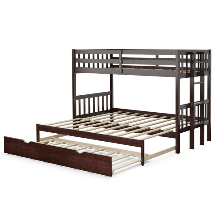 Twin Pull-Out Bunk Bed with Trundle Wooden Ladder