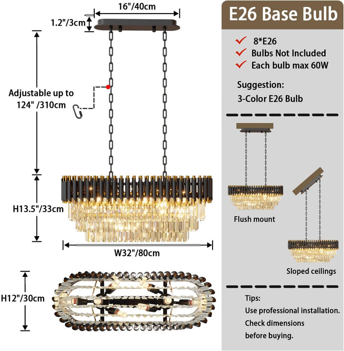 31Inch Black Gold CrystalChandelier PendantLighting