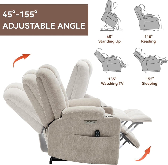 Power Lift Recliner Chair for Elderly with Massage & Heat, Chenille, Beige